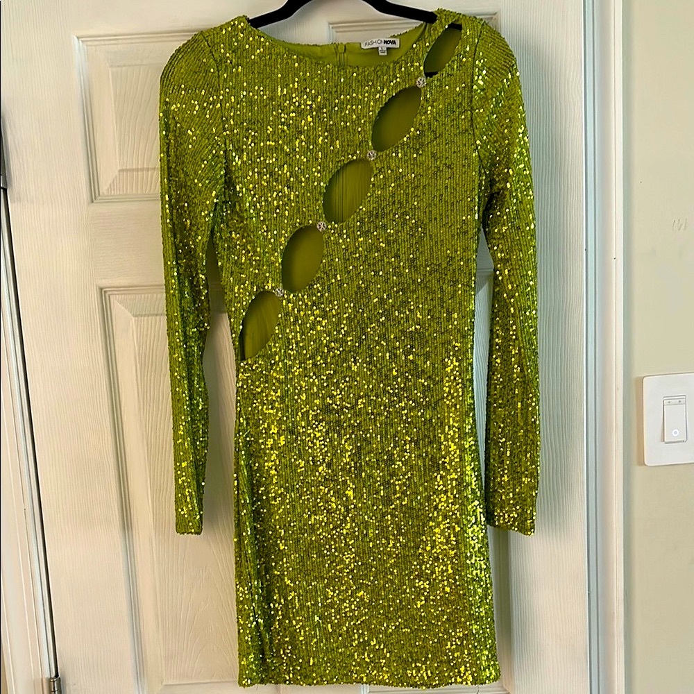 Green Sequin Cutout Dress